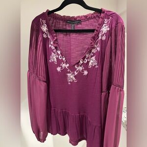 White House Black Market Purple Embroidered Blouse